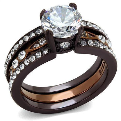 MATK2560 - IP Dark Brown (IP coffee) & IP light Coffee Stainless Steel Ring with AAA Grade CZ  in Clear