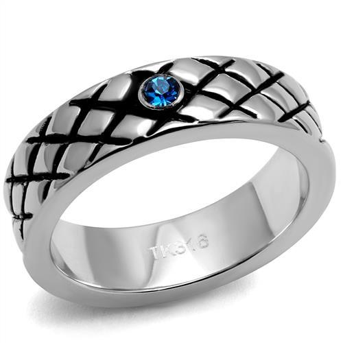 MATK2565 - High polished (no plating) Stainless Steel Ring with Top Grade Crystal  in Sea Blue