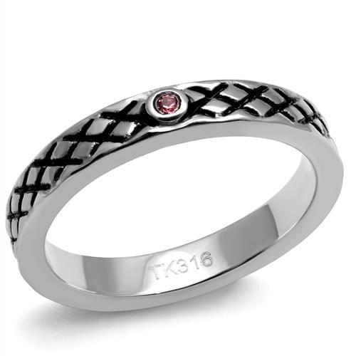 MATK2566 - High polished (no plating) Stainless Steel Ring with Top Grade Crystal  in Rose