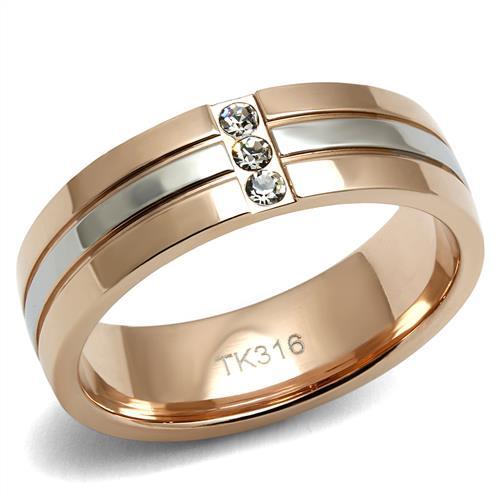 MATK2570 - Two-Tone IP Rose Gold Stainless Steel Ring with Top Grade Crystal  in Clear