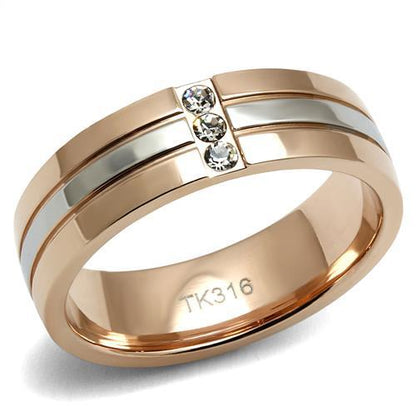 MATK2570 - Two-Tone IP Rose Gold Stainless Steel Ring with Top Grade Crystal  in Clear