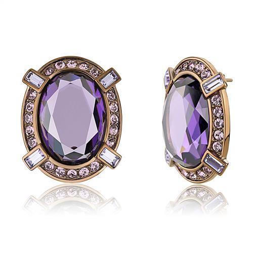 MATK2571 - IP Coffee light Stainless Steel Earrings with AAA Grade CZ  in Amethyst