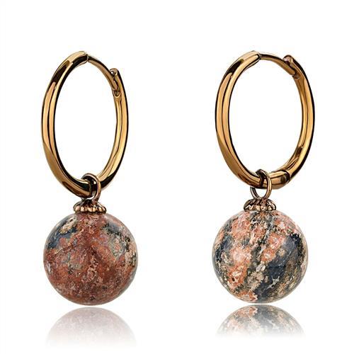 MATK2572 - IP Coffee light Stainless Steel Earrings with Semi-Precious Leopard Stone in Multi Color