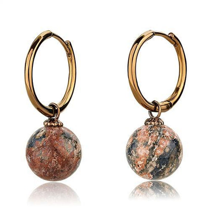 MATK2572 - IP Coffee light Stainless Steel Earrings with Semi-Precious Leopard Stone in Multi Color