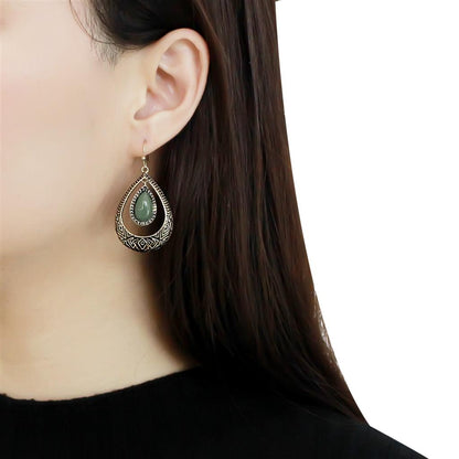 MATK2576 - IP Gold(Ion Plating) Stainless Steel Earrings with Semi-Precious Jade in Emerald