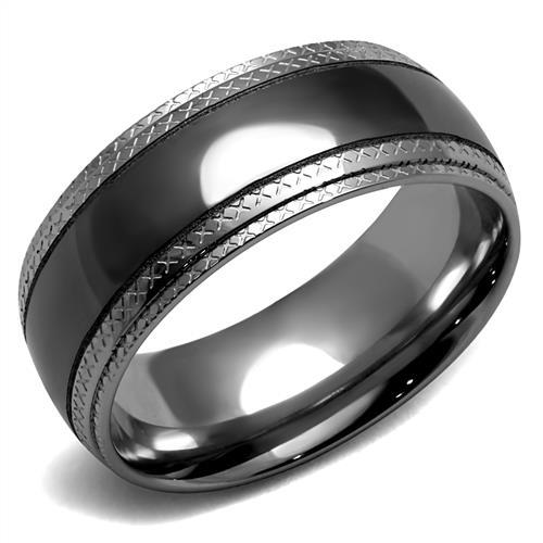 MATK2580 - Two Tone IP Light Black (IP Gun) Stainless Steel Ring with No Stone