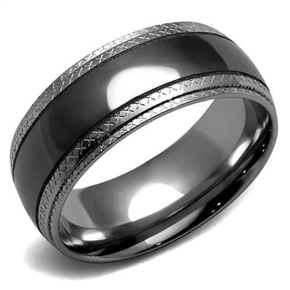 MATK2580 - Two Tone IP Light Black (IP Gun) Stainless Steel Ring with No Stone