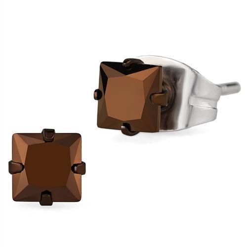 MATK2582 - Two Tone IP Light Brown (IP Light coffee) Stainless Steel Earrings with AAA Grade CZ  in Light Coffee