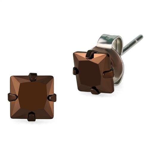 MATK2583 - Two Tone IP Light Brown (IP Light coffee) Stainless Steel Earrings with AAA Grade CZ  in Light Coffee