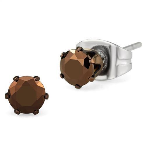 MATK2585 - Two Tone IP Light Brown (IP Light coffee) Stainless Steel Earrings with AAA Grade CZ  in Light Coffee