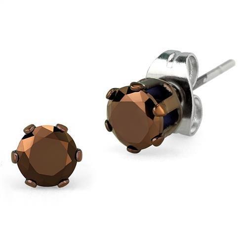 MATK2586 - Two Tone IP Light Brown (IP Light coffee) Stainless Steel Earrings with AAA Grade CZ  in Light Coffee