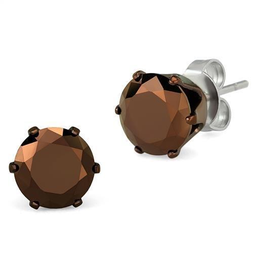 MATK2588 - Two Tone IP Light Brown (IP Light coffee) Stainless Steel Earrings with AAA Grade CZ  in Light Coffee