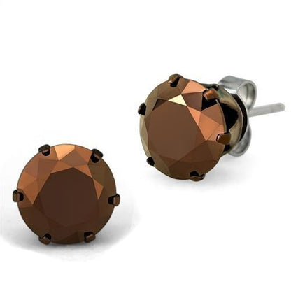 MATK2589 - Two Tone IP Light Brown (IP Light coffee) Stainless Steel Earrings with AAA Grade CZ  in Light Coffee