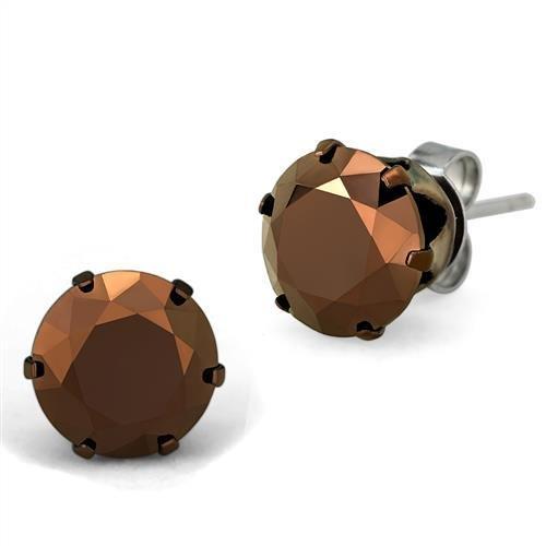 MATK2589 - Two Tone IP Light Brown (IP Light coffee) Stainless Steel Earrings with AAA Grade CZ  in Light Coffee