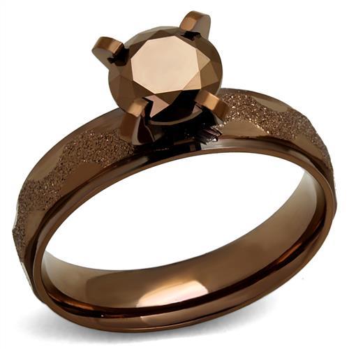 MATK2595 - IP Coffee light Stainless Steel Ring with AAA Grade CZ  in Light Coffee