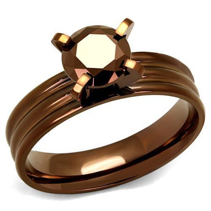 MATK2597 - IP Coffee light Stainless Steel Ring with AAA Grade CZ  in Light Coffee