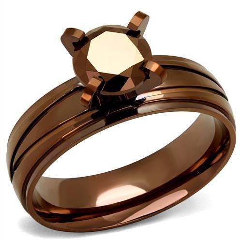MATK2598 - IP Coffee light Stainless Steel Ring with AAA Grade CZ  in Light Coffee