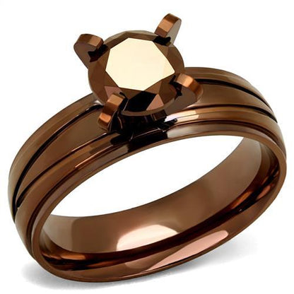 MATK2598 - IP Coffee light Stainless Steel Ring with AAA Grade CZ  in Light Coffee