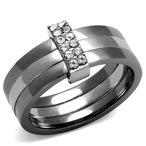 MATK2599 - Two Tone IP Light Black (IP Gun) Stainless Steel Ring with Top Grade Crystal  in Clear