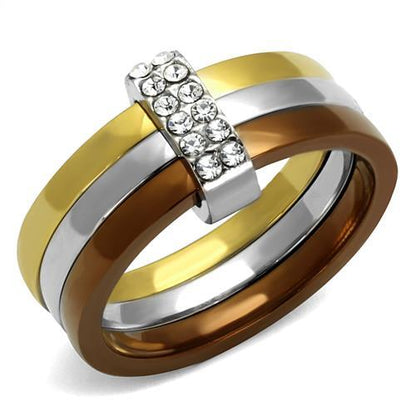MATK2600 - Three Tone (IP Gold & IP Light coffee & High Polished) Stainless Steel Ring with Top Grade Crystal  in Clear