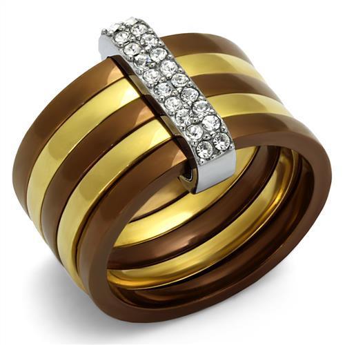 MATK2601 - Three Tone (IP Gold & IP Light coffee & High Polished) Stainless Steel Ring with Top Grade Crystal  in Clear