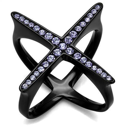 MATK2603 - IP Black(Ion Plating) Stainless Steel Ring with Top Grade Crystal  in Amethyst