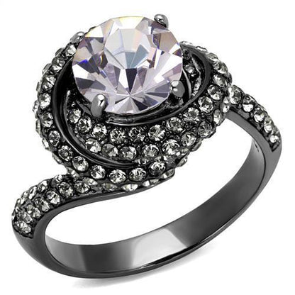 MATK2604 - IP Light Black  (IP Gun) Stainless Steel Ring with Top Grade Crystal  in Light Amethyst