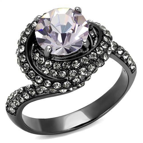 MATK2604 - IP Light Black  (IP Gun) Stainless Steel Ring with Top Grade Crystal  in Light Amethyst