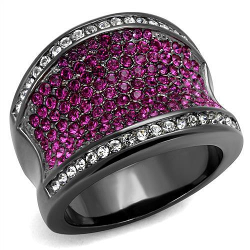 MATK2606 - IP Light Black  (IP Gun) Stainless Steel Ring with Top Grade Crystal  in Amethyst