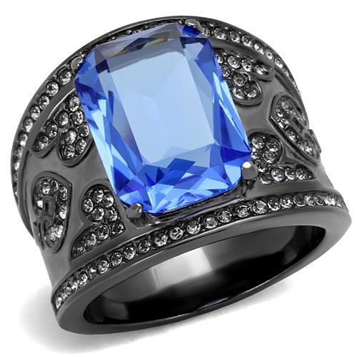 MATK2607 - IP Light Black  (IP Gun) Stainless Steel Ring with Top Grade Crystal  in Sapphire