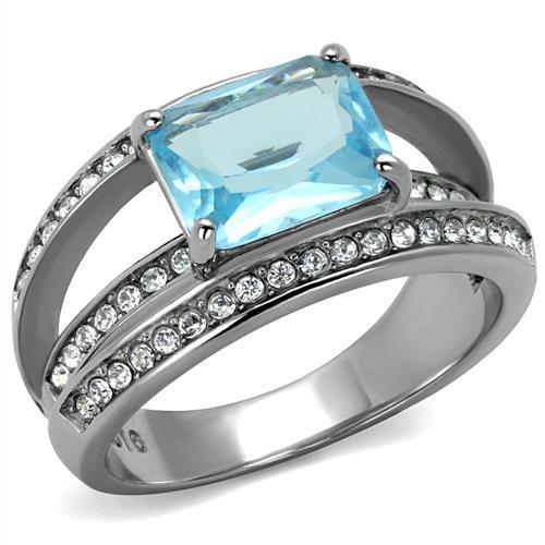 MATK2608 - No Plating Stainless Steel Ring with Synthetic Synthetic Glass in Sea Blue