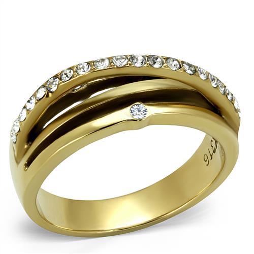 MATK2611 - IP Gold(Ion Plating) Stainless Steel Ring with Top Grade Crystal  in Clear