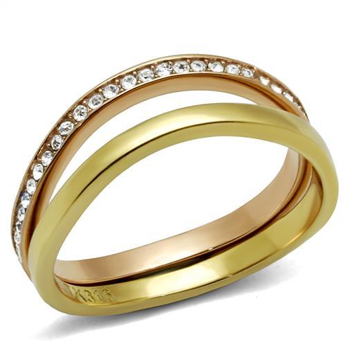 MATK2613 - IP Gold & IP Rose Gold (Ion Plating) Stainless Steel Ring with Top Grade Crystal  in Clear