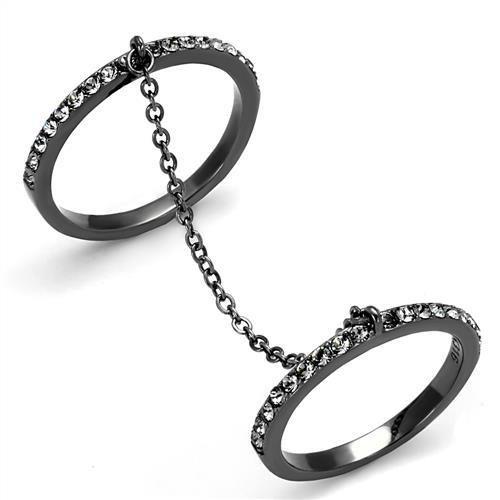 MATK2614 - IP Light Black  (IP Gun) Stainless Steel Ring with Top Grade Crystal  in Jet