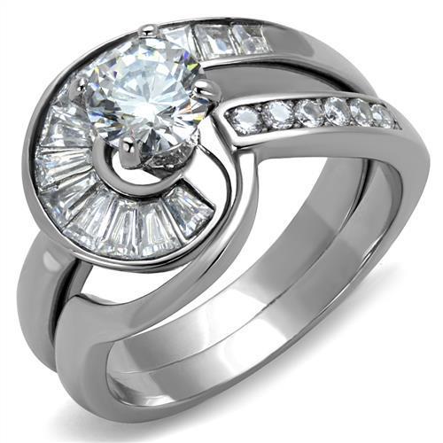 MATK2617 - No Plating Stainless Steel Ring with AAA Grade CZ  in Clear