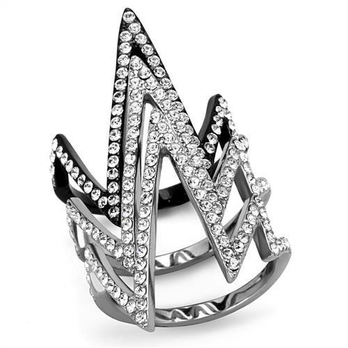 MATK2619 - Two-Tone IP Black (Ion Plating) Stainless Steel Ring with Top Grade Crystal  in Clear