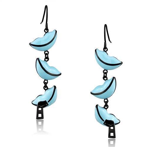 MATK2624 - IP Black(Ion Plating) Stainless Steel Earrings with Epoxy  in Sea Blue
