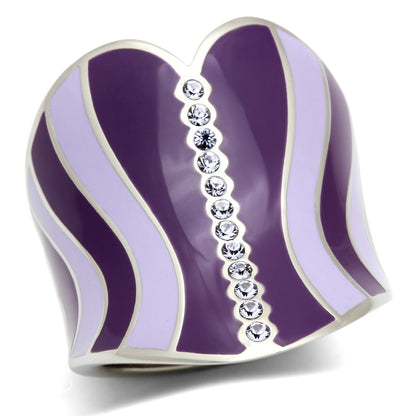MATK262 - High polished (no plating) Stainless Steel Ring with Top Grade Crystal  in Sea Blue