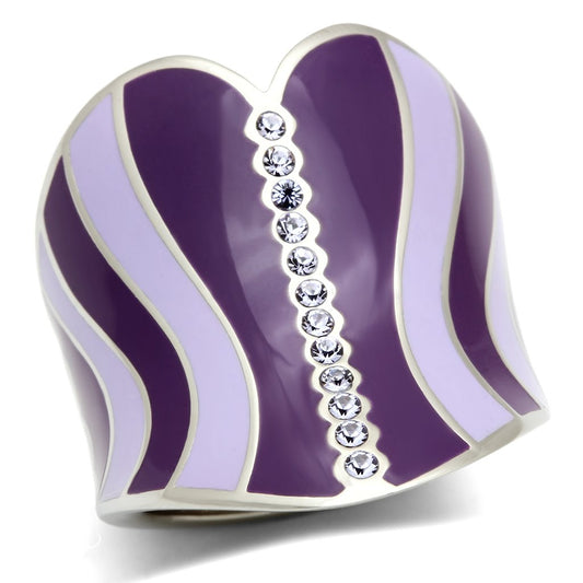 MATK262 - High polished (no plating) Stainless Steel Ring with Top Grade Crystal  in Sea Blue