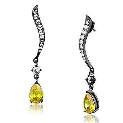 MATK2631 - IP Light Black  (IP Gun) Stainless Steel Earrings with AAA Grade CZ  in Topaz