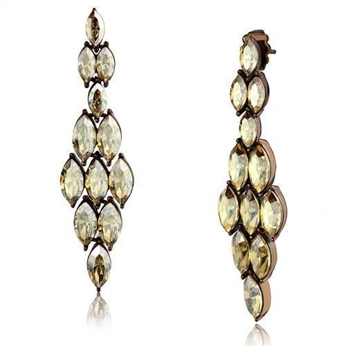 MATK2632 - IP Coffee light Stainless Steel Earrings with Top Grade Crystal  in Champagne
