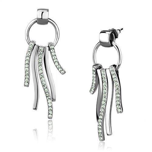 MATK2633 - High polished (no plating) Stainless Steel Earrings with Top Grade Crystal  in Peridot