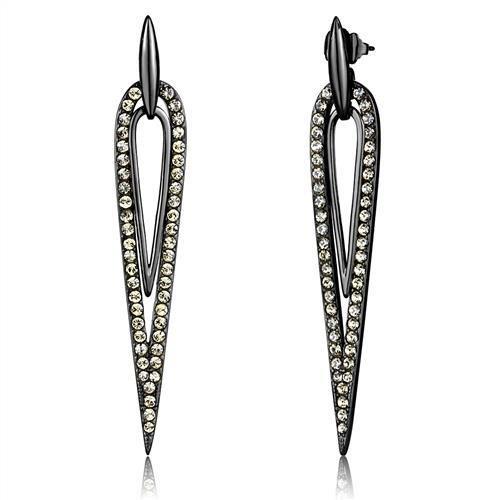 MATK2634 - IP Light Black  (IP Gun) Stainless Steel Earrings with Top Grade Crystal  in Smoky Topaz