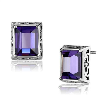 MATK2636 - High polished (no plating) Stainless Steel Earrings with AAA Grade CZ  in Amethyst