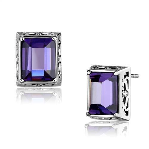 MATK2636 - High polished (no plating) Stainless Steel Earrings with AAA Grade CZ  in Amethyst