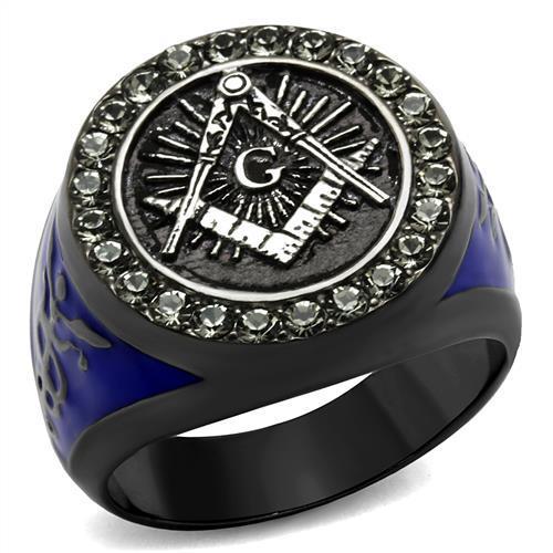 MATK2637 - Two Tone IP Light Black (IP Gun) Stainless Steel Ring with Top Grade Crystal  in Black Diamond