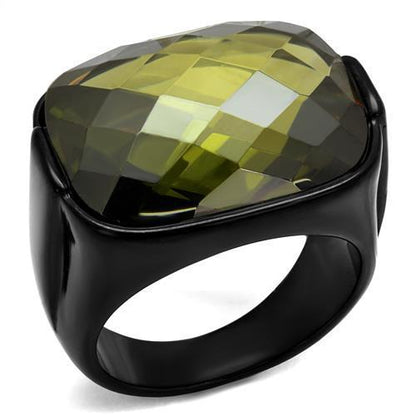 MATK2639 - IP Black(Ion Plating) Stainless Steel Ring with AAA Grade CZ  in Olivine color