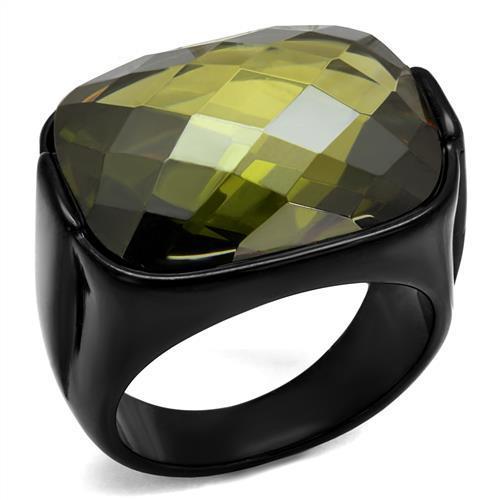 MATK2639 - IP Black(Ion Plating) Stainless Steel Ring with AAA Grade CZ  in Olivine color