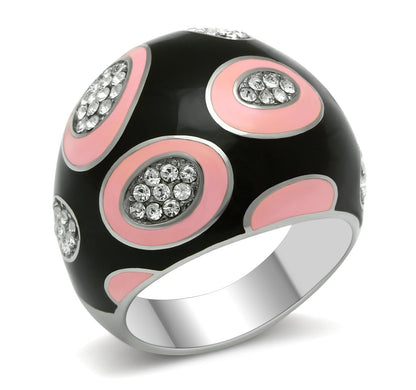 MATK263 - High polished (no plating) Stainless Steel Ring with Top Grade Crystal  in Clear