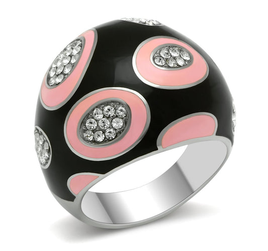 MATK263 - High polished (no plating) Stainless Steel Ring with Top Grade Crystal  in Clear